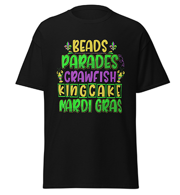 CuteBeadsParadesCrawfishKingcakeMardiGrasT-Shirtblack