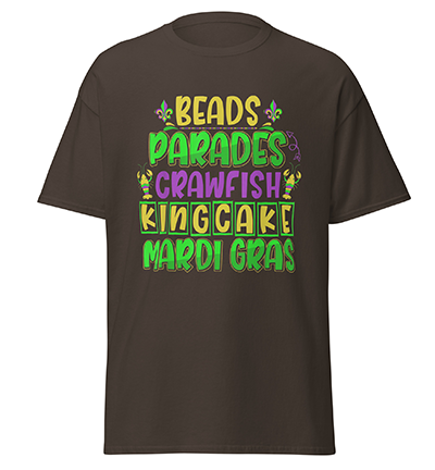 CuteBeadsParadesCrawfishKingcakeMardiGrasT-Shirtdarkchocolate