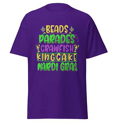 CuteBeadsParadesCrawfishKingcakeMardiGrasT-Shirtpurple