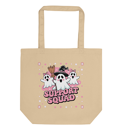 Groovy Wear Cute Pink Ghosts Support Squad & Pumpkins For Breast Cancer Eco Tote Bag