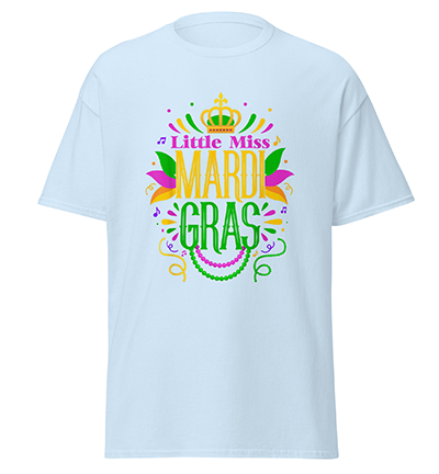 LittleMissMardiGrasFunnyMardiGras2024VintageT-Shirtlightblue