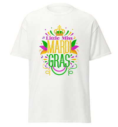 LittleMissMardiGrasFunnyMardiGras2024VintageT-Shirtwhite