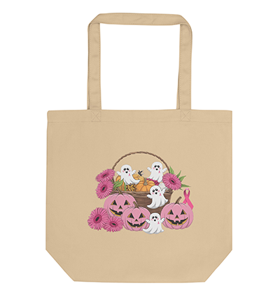 October We Wear Pink Ghost Halloween Breast Cancer Eco Tote Bag