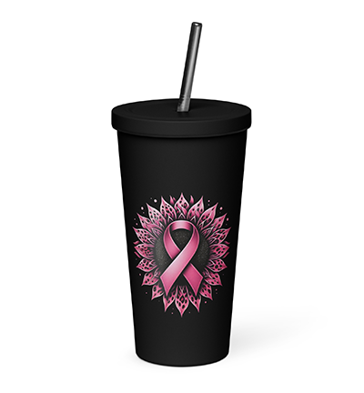 Sunflower Pink Ribbon Breast Cancer Awareness Women Warrior Insulated tumbler with a straw