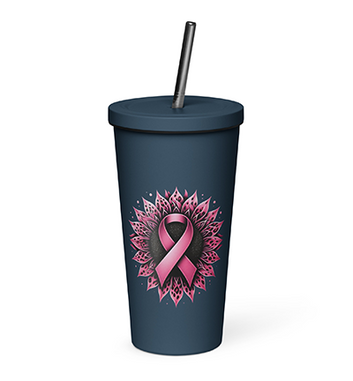 Sunflower Pink Ribbon Breast Cancer Awareness Women Warrior Insulated tumbler with a straw