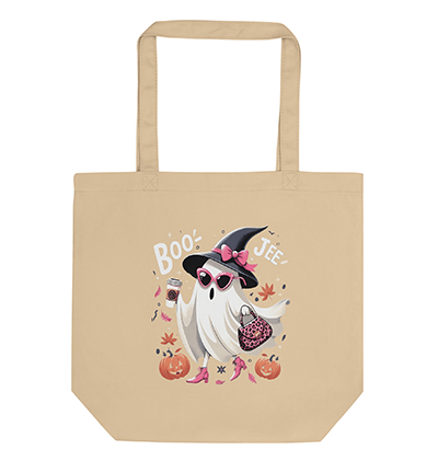 Boo Jee Spooky Ghost Pink Pumpkin Halloween Fall Season Eco Tote Bag