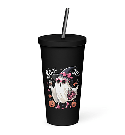 Boo Jee Spooky Ghost Pink Pumpkin Halloween Fall Season Insulated tumbler with a straw