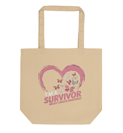 Butterfly Pink Heart I'm A Survivor Breast Cancer Awareness Eco Tote Bag