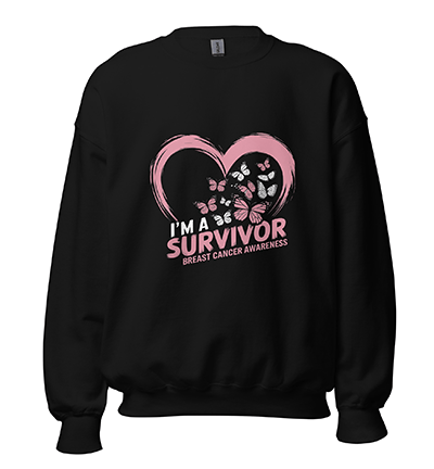 Butterfly Pink Heart I'm A Survivor Breast Cancer Awareness Unisex Sweatshirt