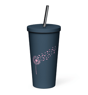 Dandelion Breast Cancer Warrior Awareness Pink Ribbon Insulated tumbler with a straw