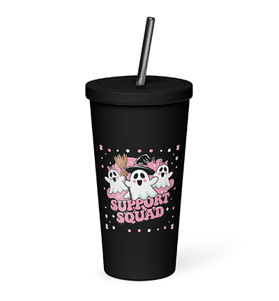 Groovy Cute Pink Ghosts & Pumpkins For Breast Cancer Insulated tumbler with a straw