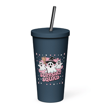 Groovy Cute Pink Ghosts & Pumpkins For Breast Cancer Insulated tumbler with a straw