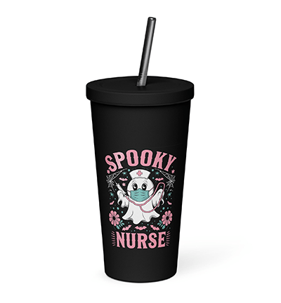 Groovy Pink Spooky Nurse Halloween Ghost Cute Nursing Halloween Insulated tumbler with a straw